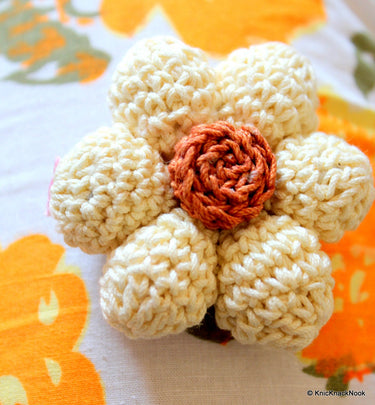 Beige and Brown Crochet Flower Applique x 2